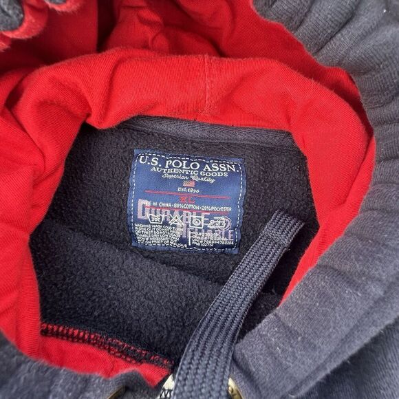 US Polo Assn Hoodie Mens XL Navy Blue Pullover Sweatshirt #3 Y2K 00's Classic - Picture 4 of 8